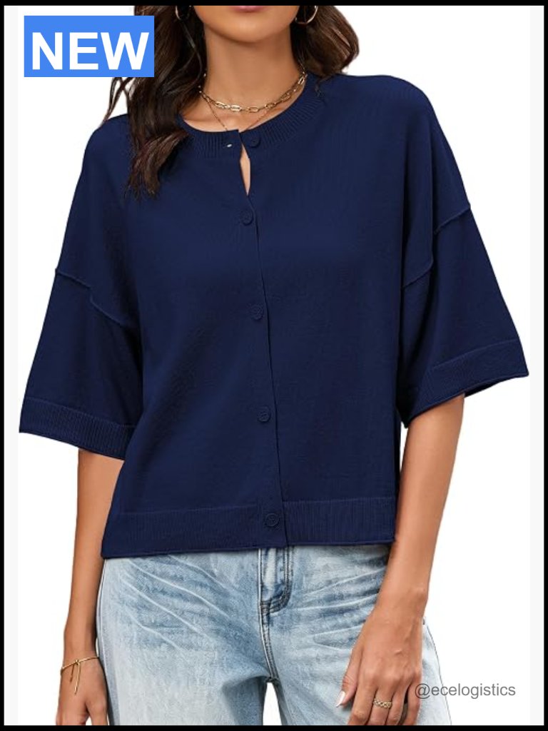 Short Sleeve Button Up Cardigan Lightweight Knit Sweater